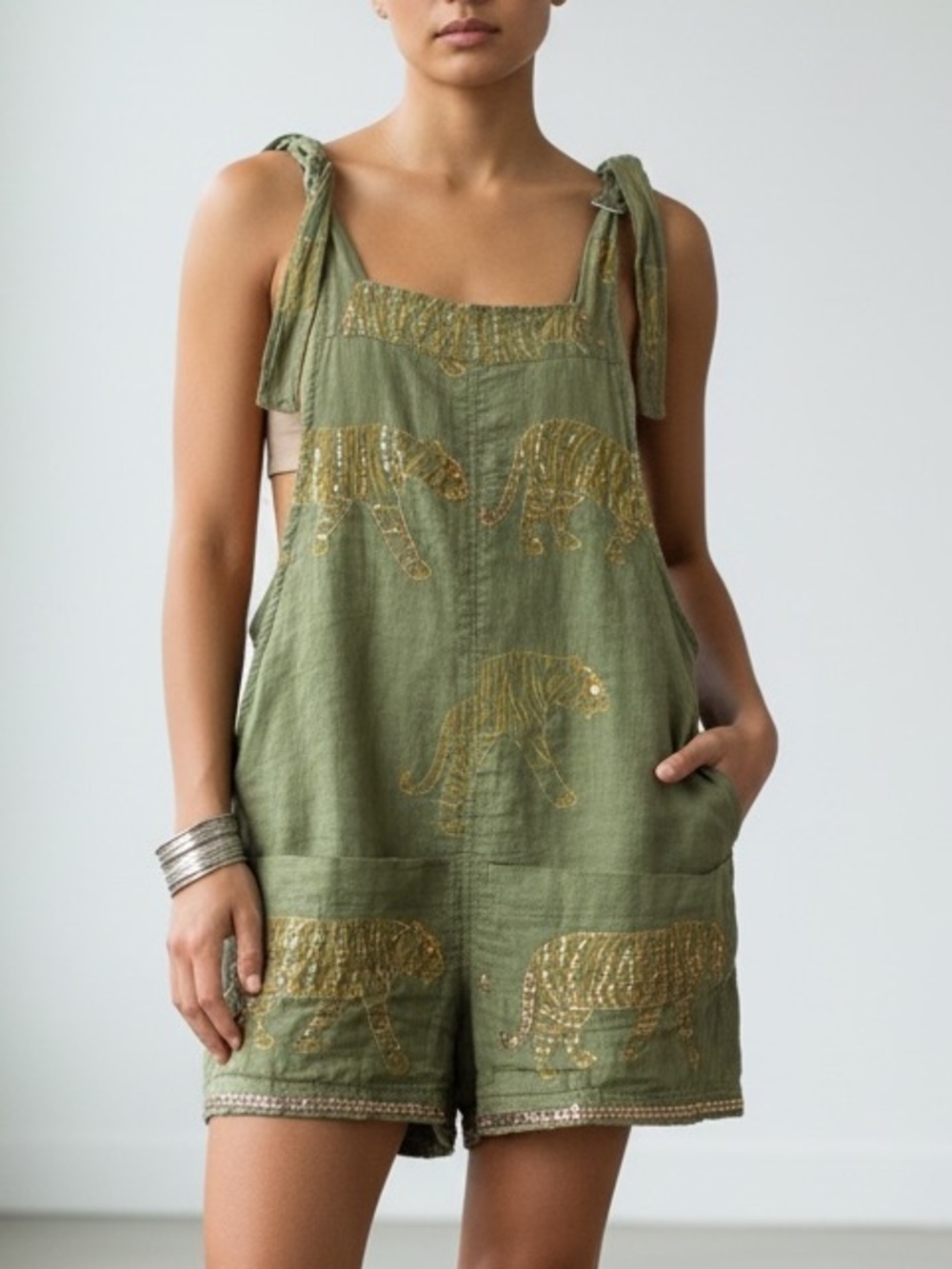 Juliet Dunn London Embroidered Tiger Romper One Size Boho
Resortwear India